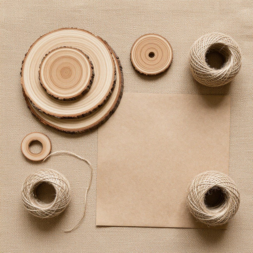 Rustic wedding decor materials including burlap and wood