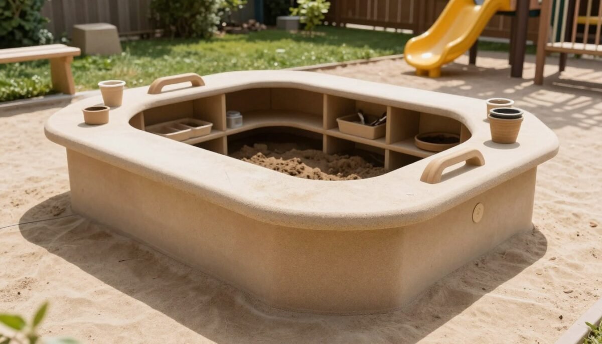 Safe mud kitchen setup showing smooth edges rounded corners and stable construction