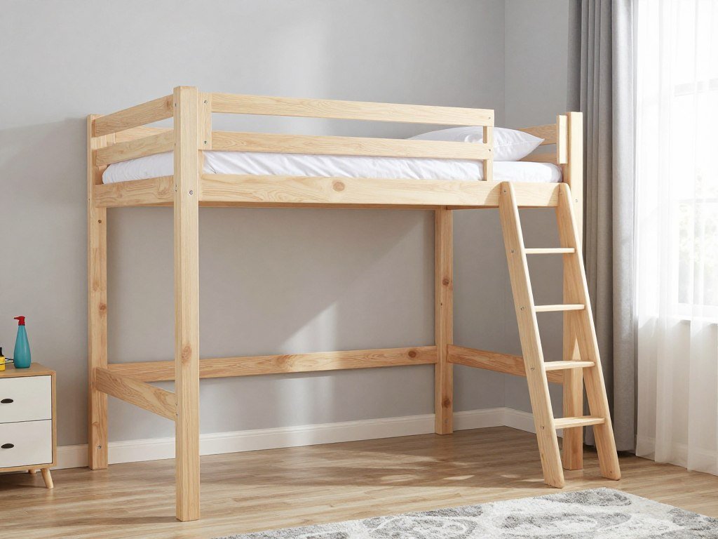 Safety equipment and guardrails installed on completed loft bed frame