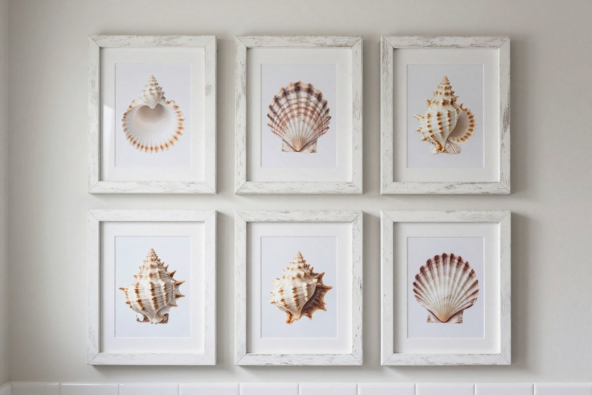 Seashell collection prints coastal bathroom