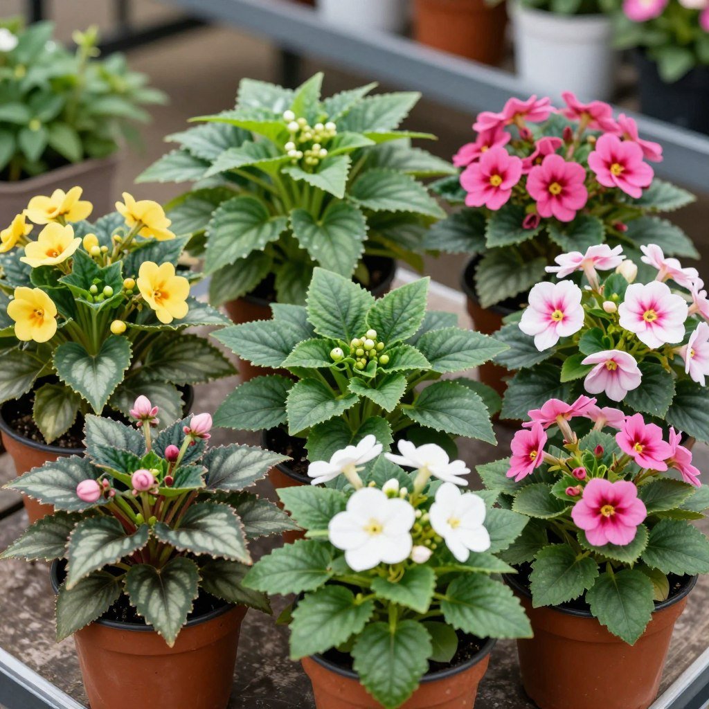 Shade-loving annual plant collection for hanging baskets with impatiens and begonias