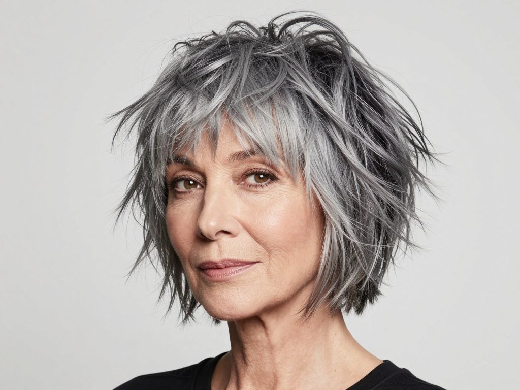 Shaggy layered bob for women over 60