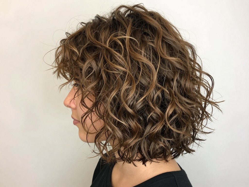 Shaggy textured curly bob with choppy layers