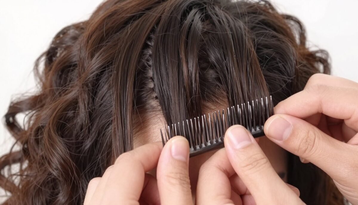 Shingling technique being demonstrated on curly hair
