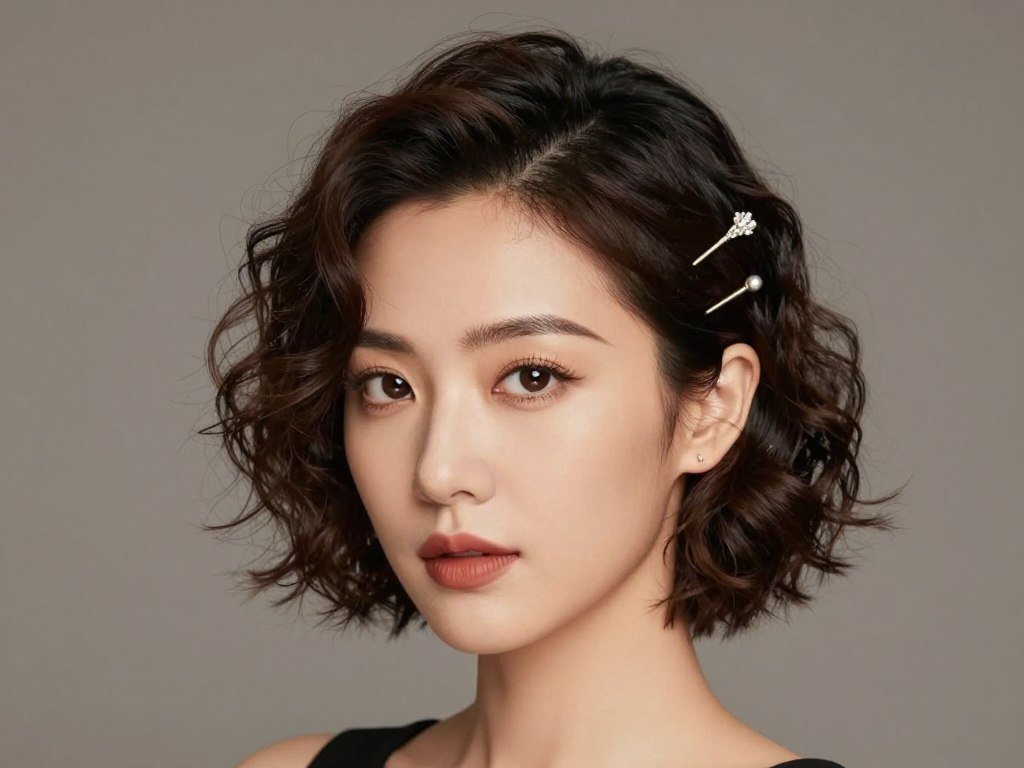 Short curls pinned back for elegant formal look