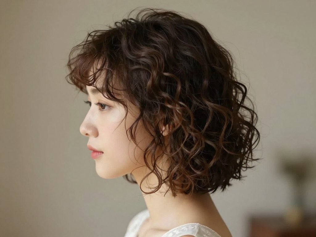 Short curly hair in half-up style