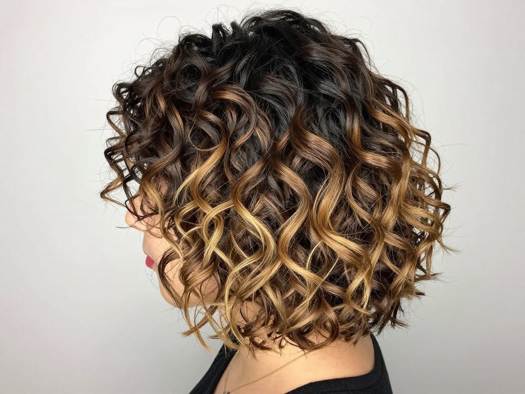 Short curly hair with ombre color transition