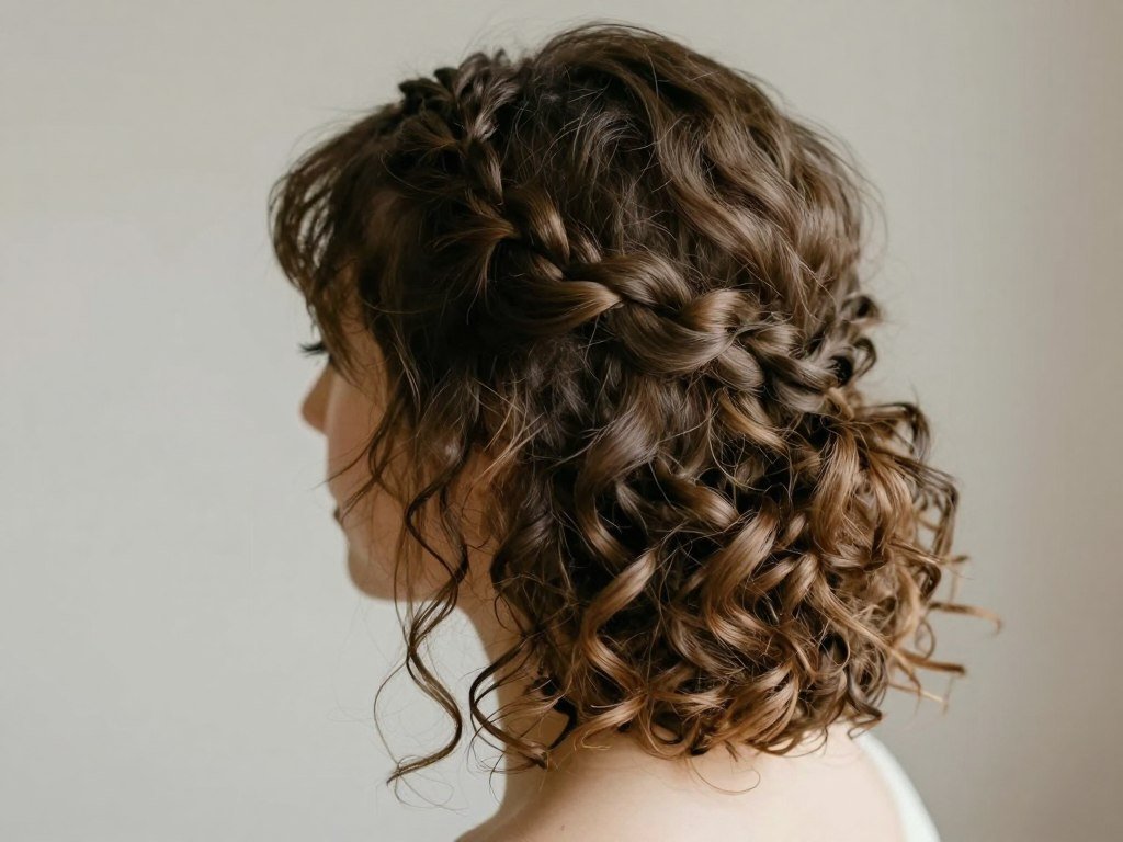 Short curly hair with small braided crown detail