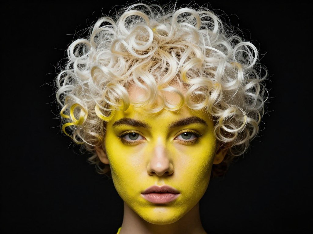 Short curly hair with two-tone color block design