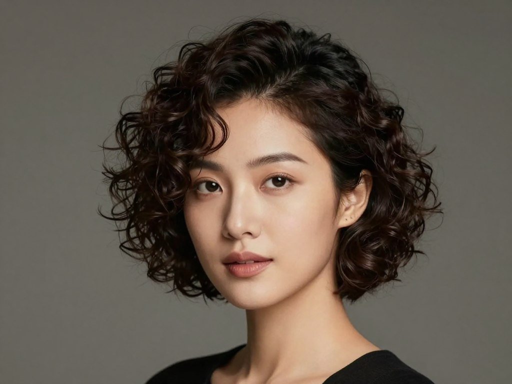 Short curly hairstyle perfect for oval face shape
