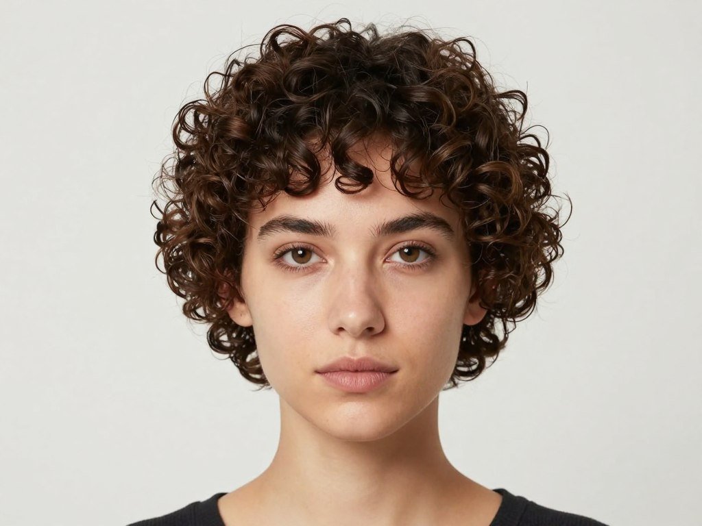 Short curly hairstyle softening angular square face