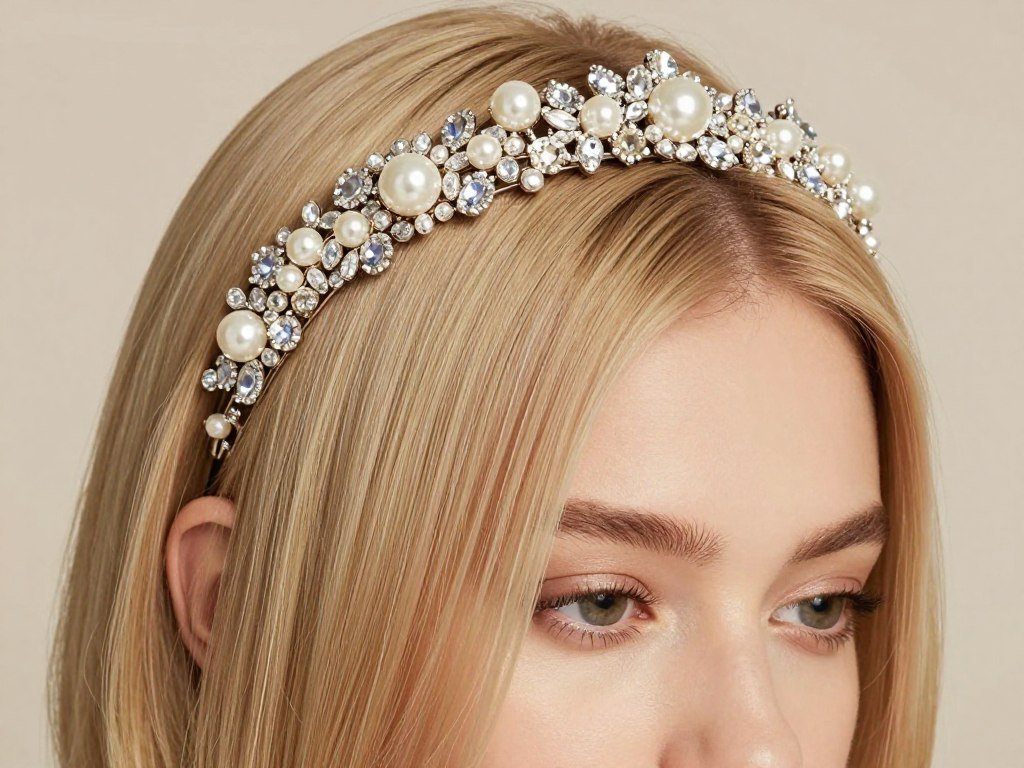 Short hair with jeweled headband prom style