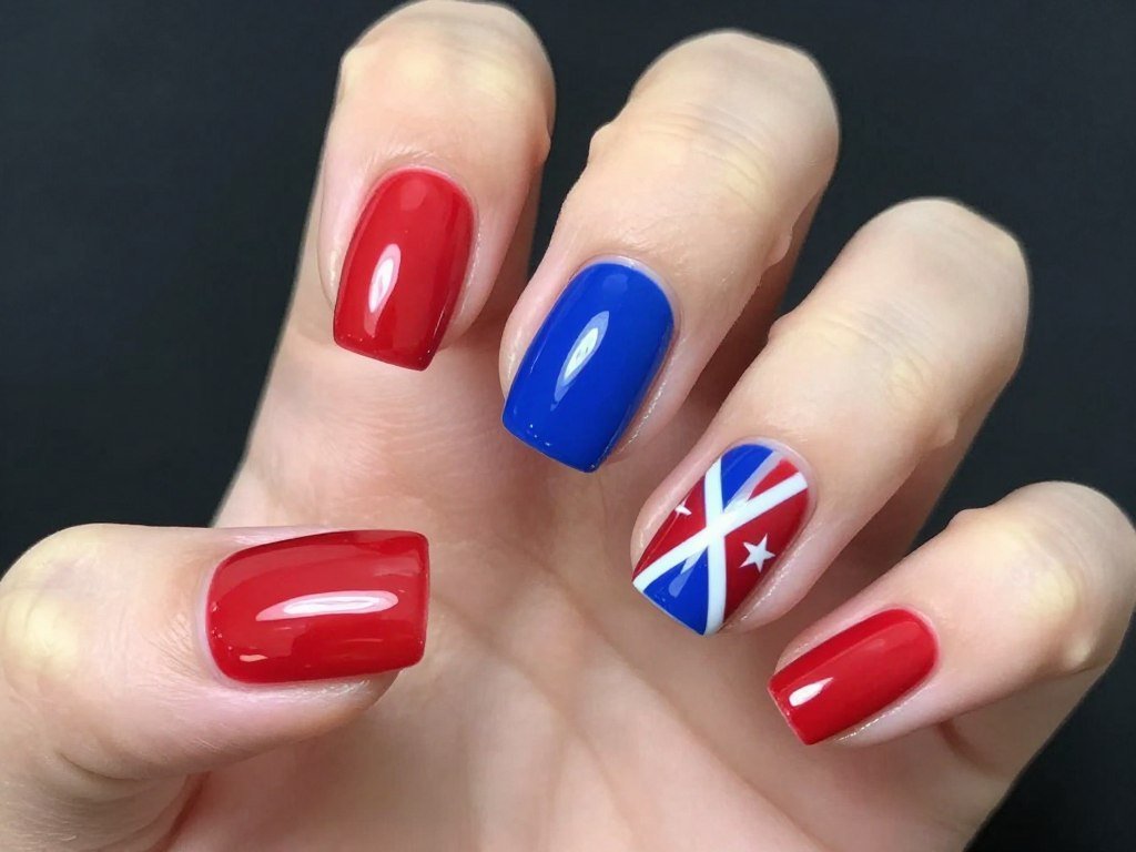 Short nails with diagonal stripes on accent nails