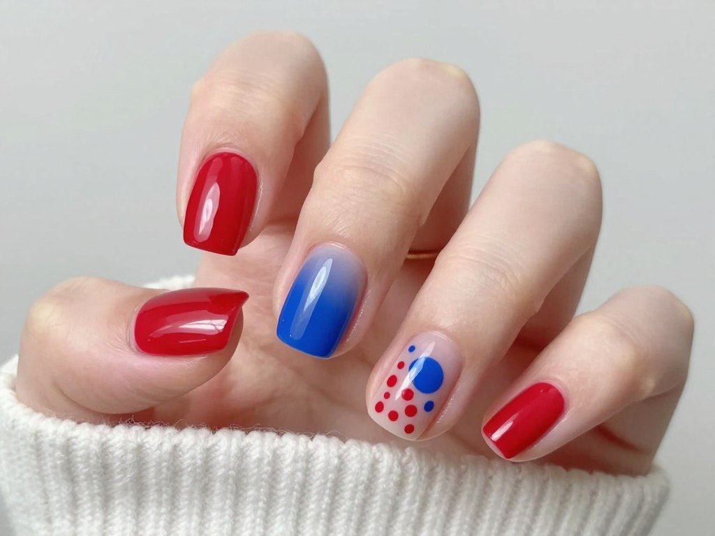 Short nails with negative space polka dot design