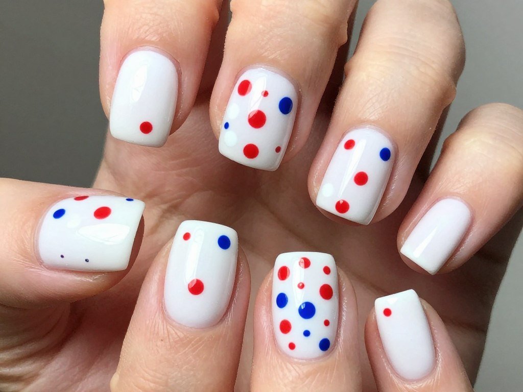 Short nails with random scattered dots like confetti