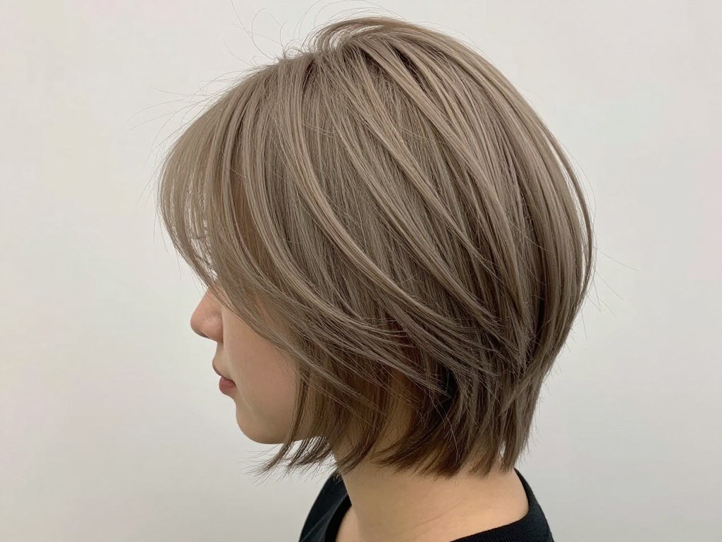 Side angle of choppy shag showing layering technique for fine hair