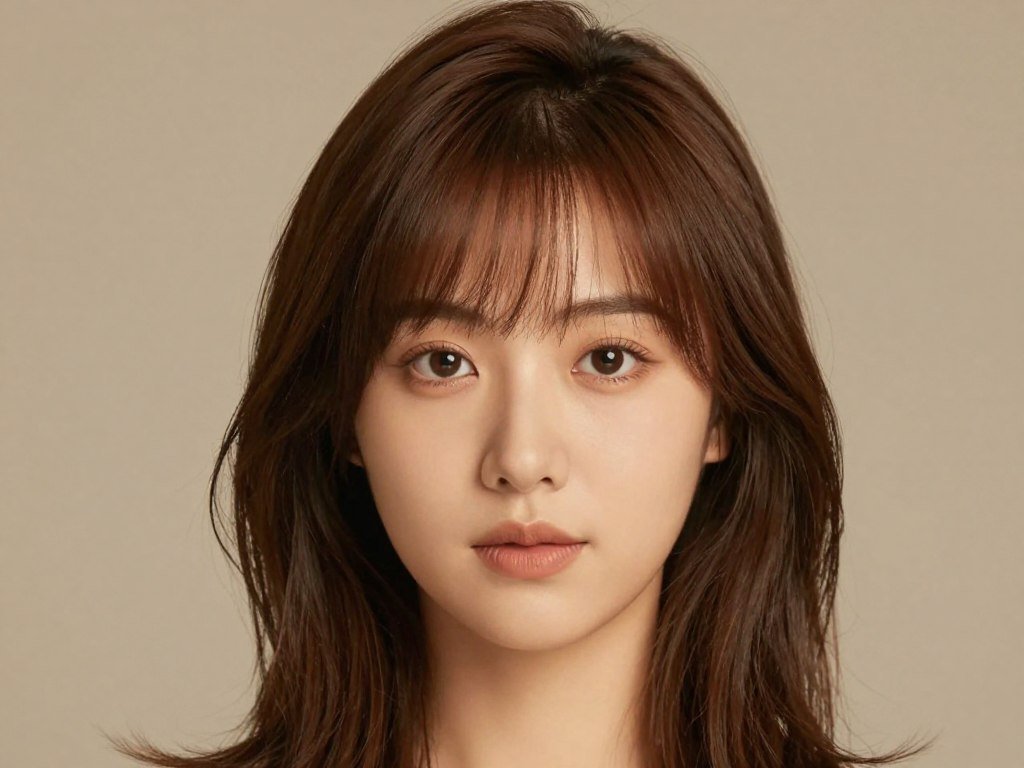 Side-swept bangs creating angles on round face shape