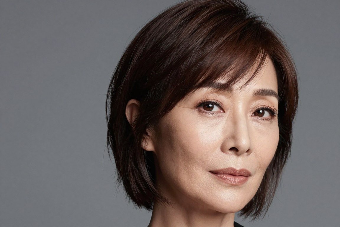 Side-swept bangs creating diagonal face-framing line