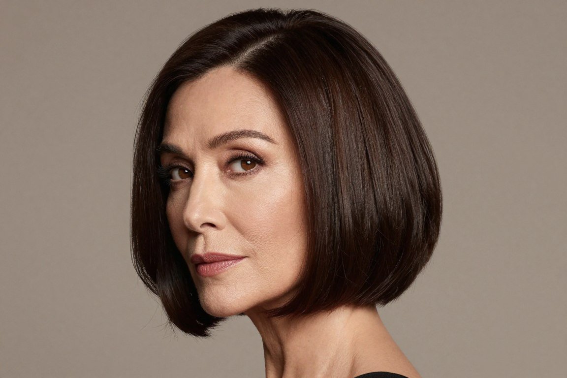 Side-swept bob with dramatic part creating volume