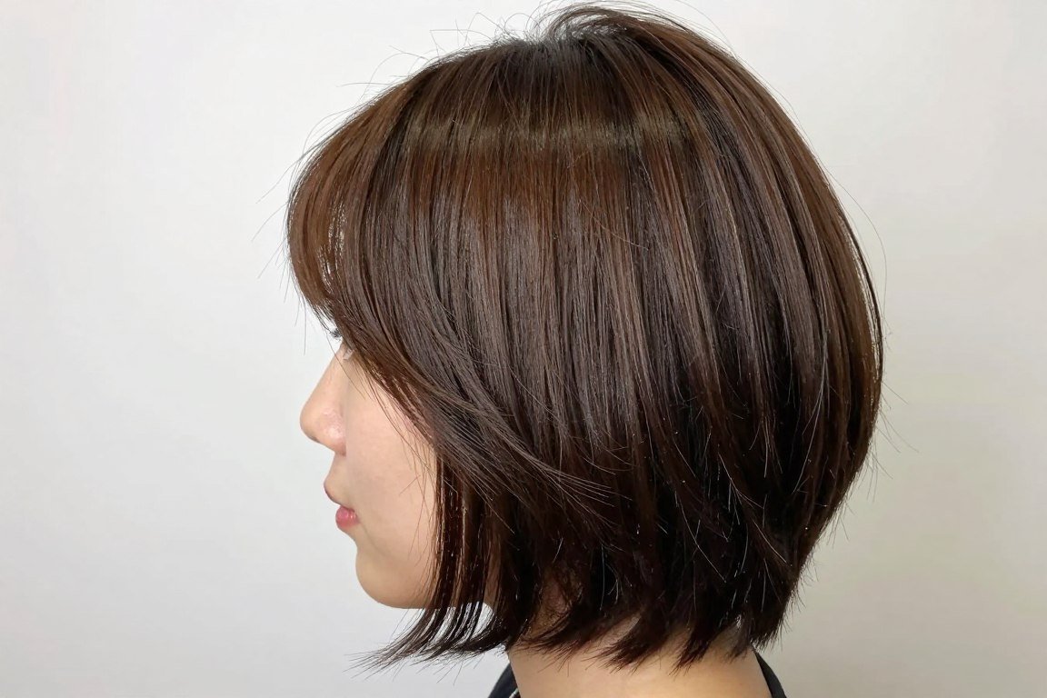 Side view choppy bob showing textured layers on straight hair