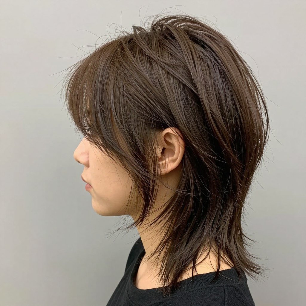 Side view of choppy shag showing layered dimension and movement