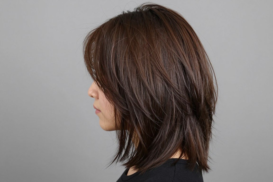 Side view showing layer graduation in classic medium shag