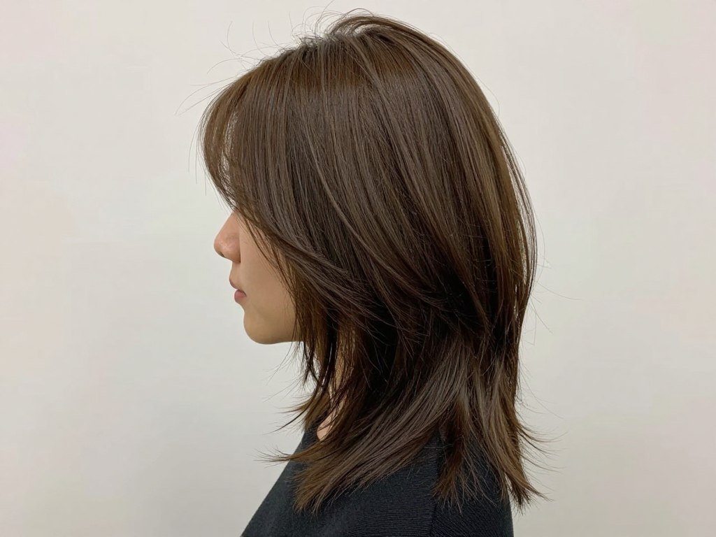 Side view showing long shaggy layer placement