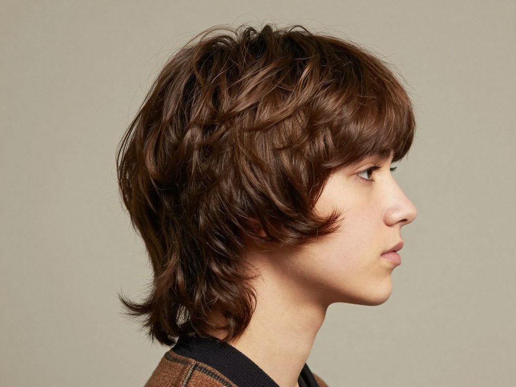 Side view showing seventies shag volume and layering