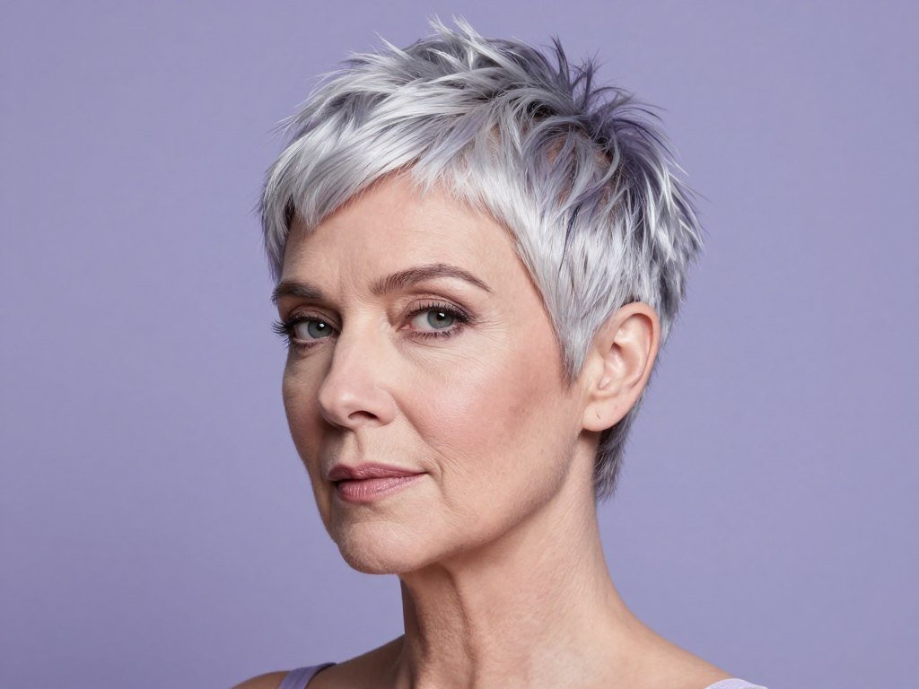 Silver pixie with lavender highlights