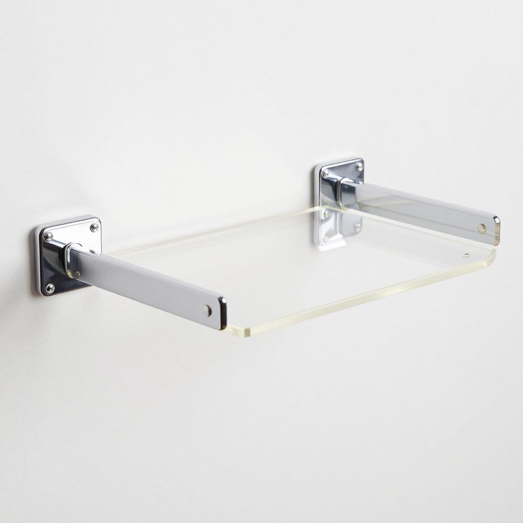 Single clear acrylic cat shelf close-up