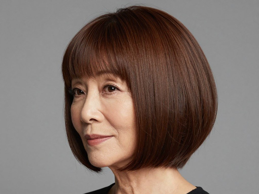 Sleek bob with flipped ends for women over 60