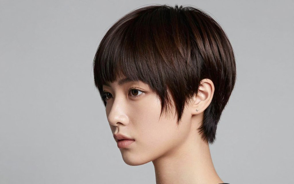 Sleek choppy pixie on straight hair showing versatile styling