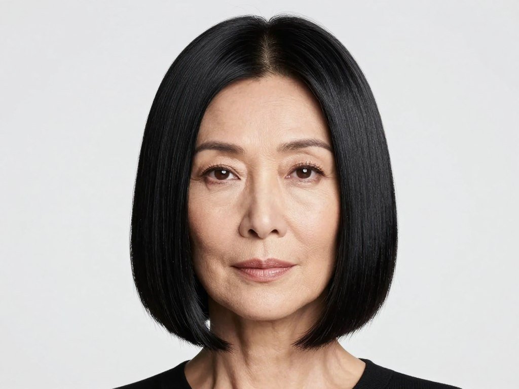 Sleek straight bob styled with flat iron for women over 60