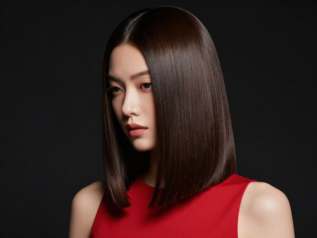 Sleek straight medium hair prom hairstyle with shine