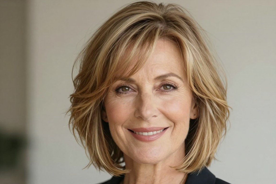 Soft shag haircut with wispy layers for mature women