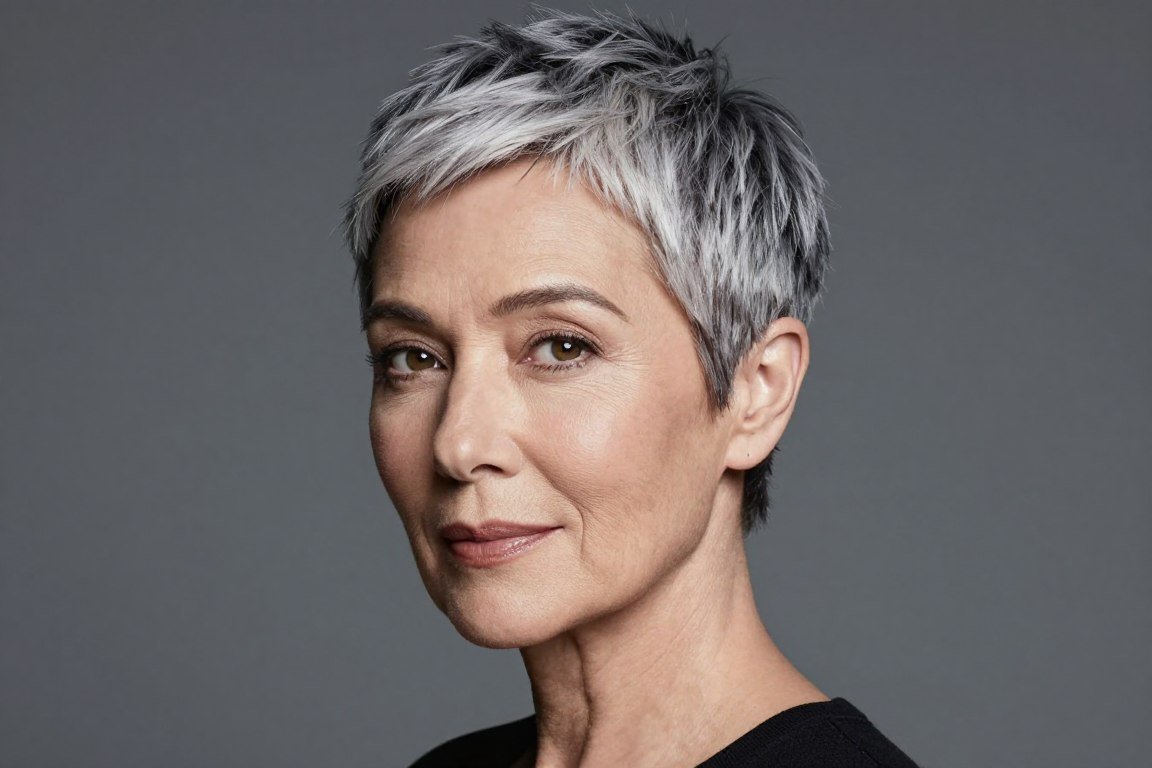 Soft undercut pixie showing hidden detail for mature women