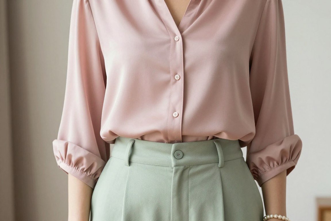 Sophisticated pastel outfit in dusty rose and sage