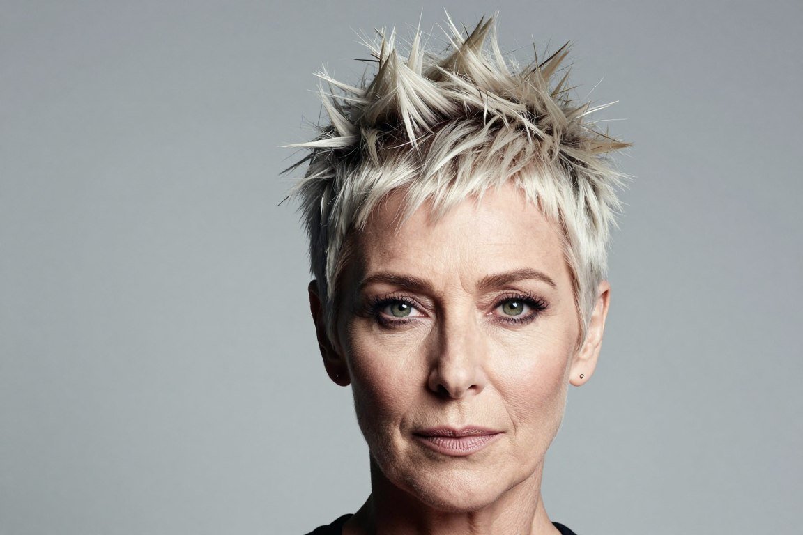 Spiky pixie cut with edgy texture for confident older women