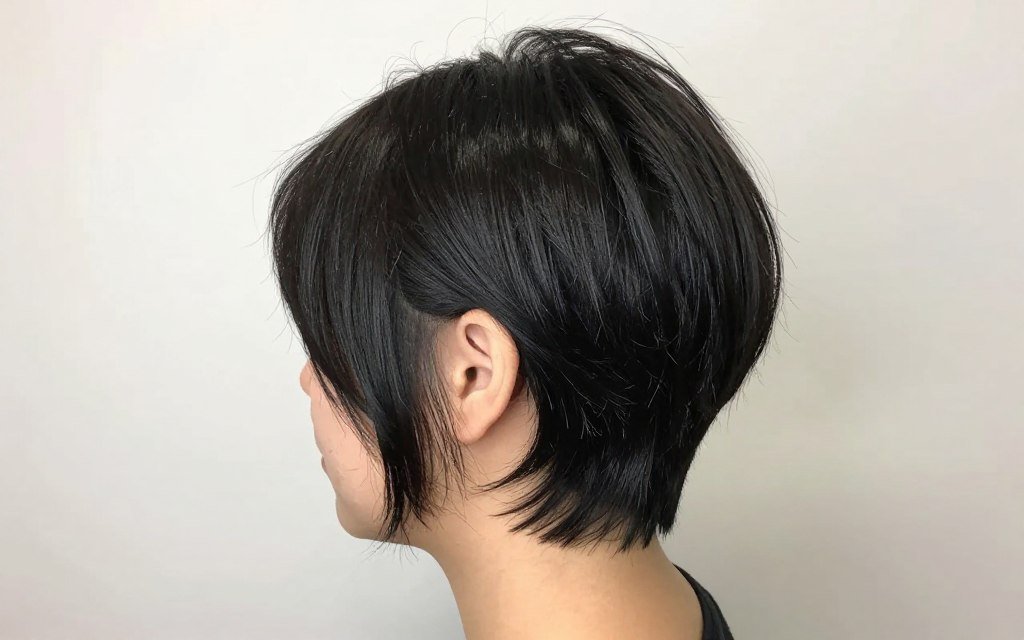 Stacked choppy pixie showing dramatic back layers and texture
