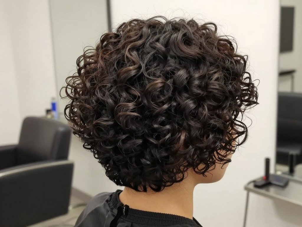 Stacked curly bob with volume in back