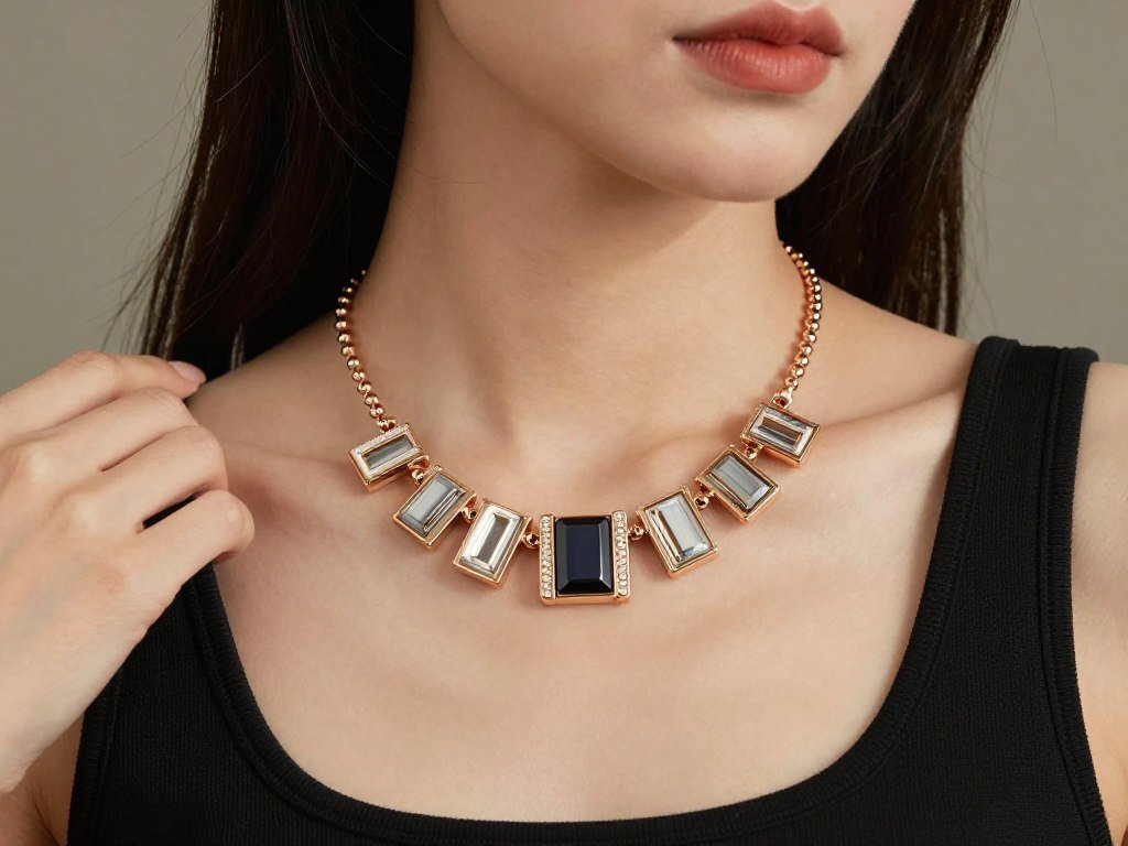 Statement necklace styling close-up
