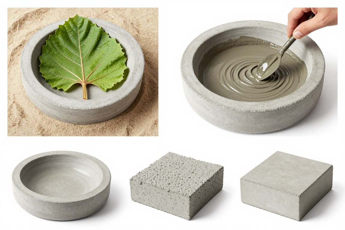 Step-by-step process of making concrete leaf bird bath
