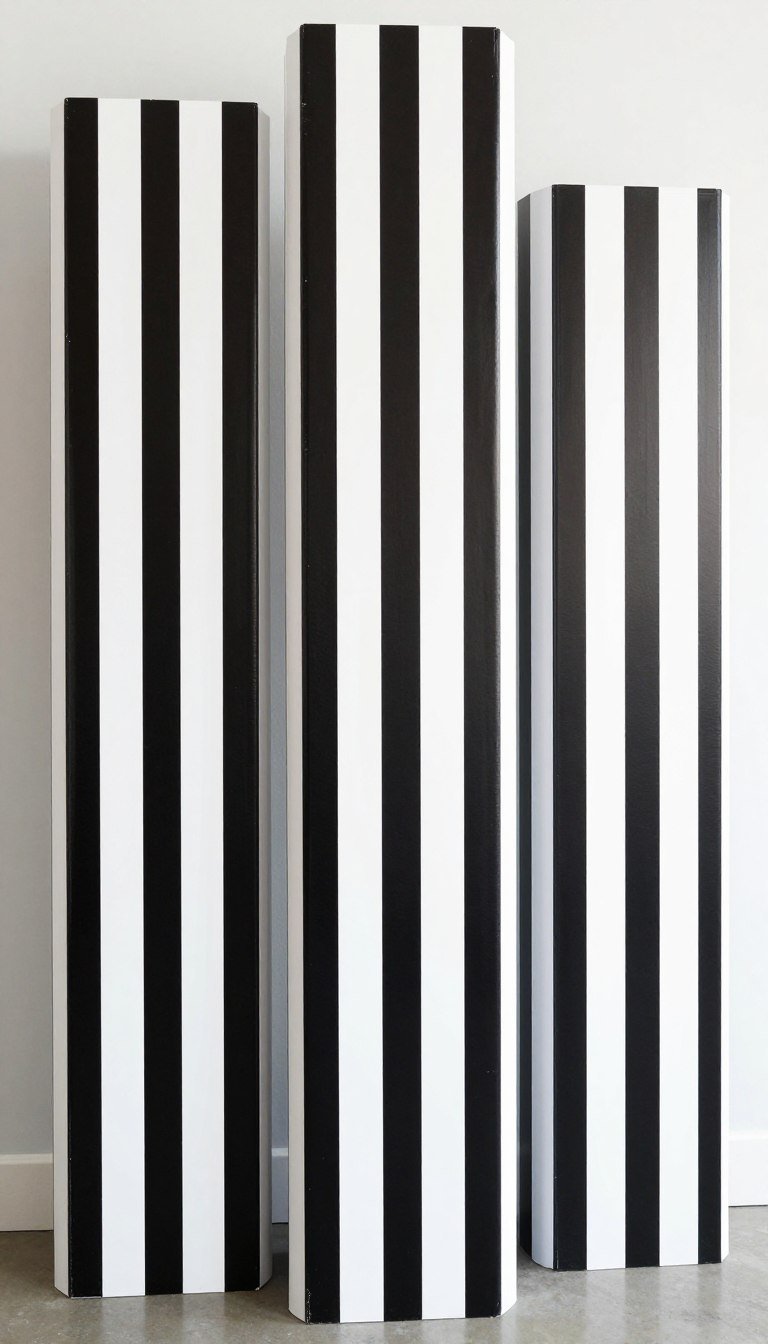 Tall black and white striped decorative columns for wonderland party