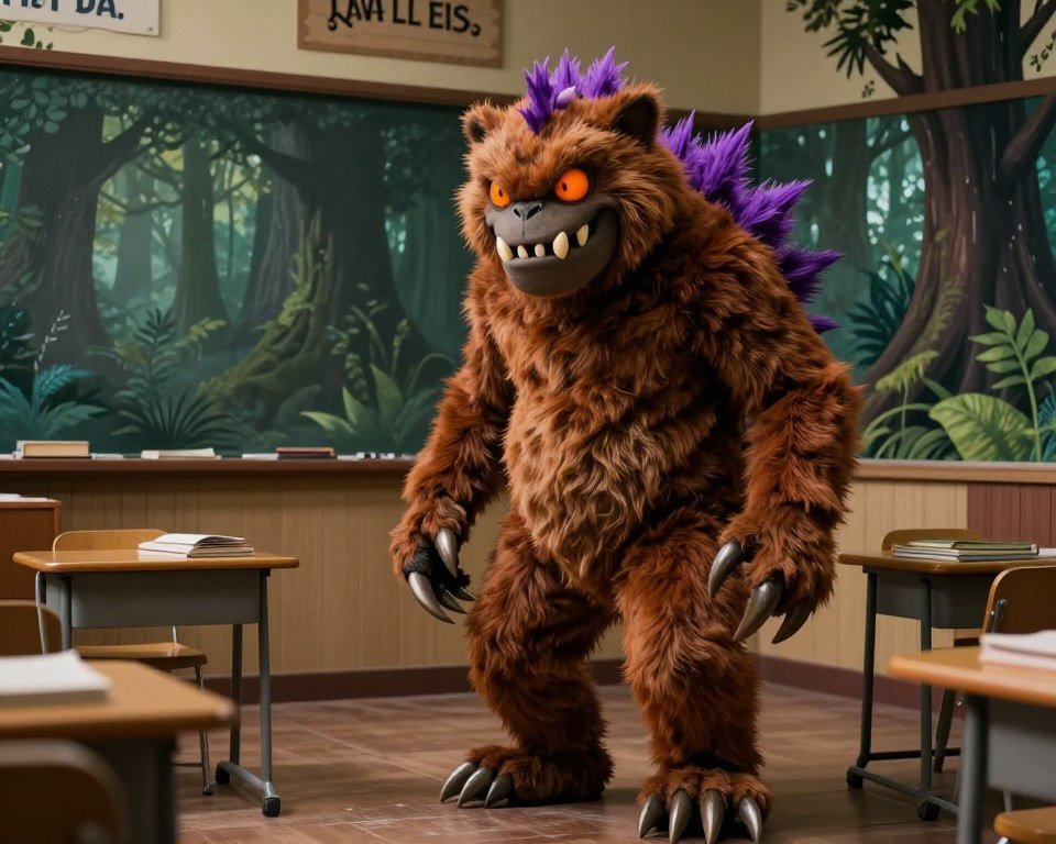 Teacher in Gruffalo costume with brown fur and features
