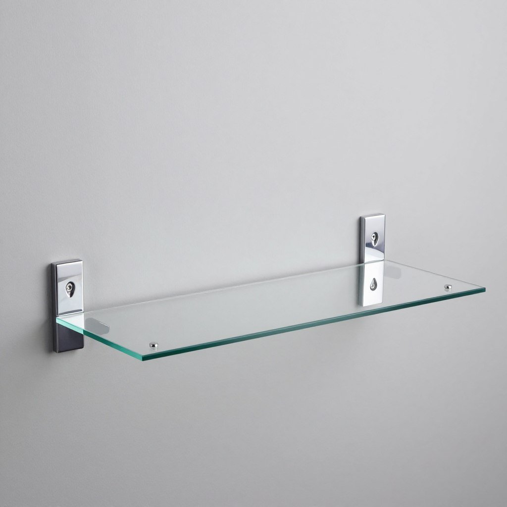 Tempered glass bathroom shelf with chrome brackets