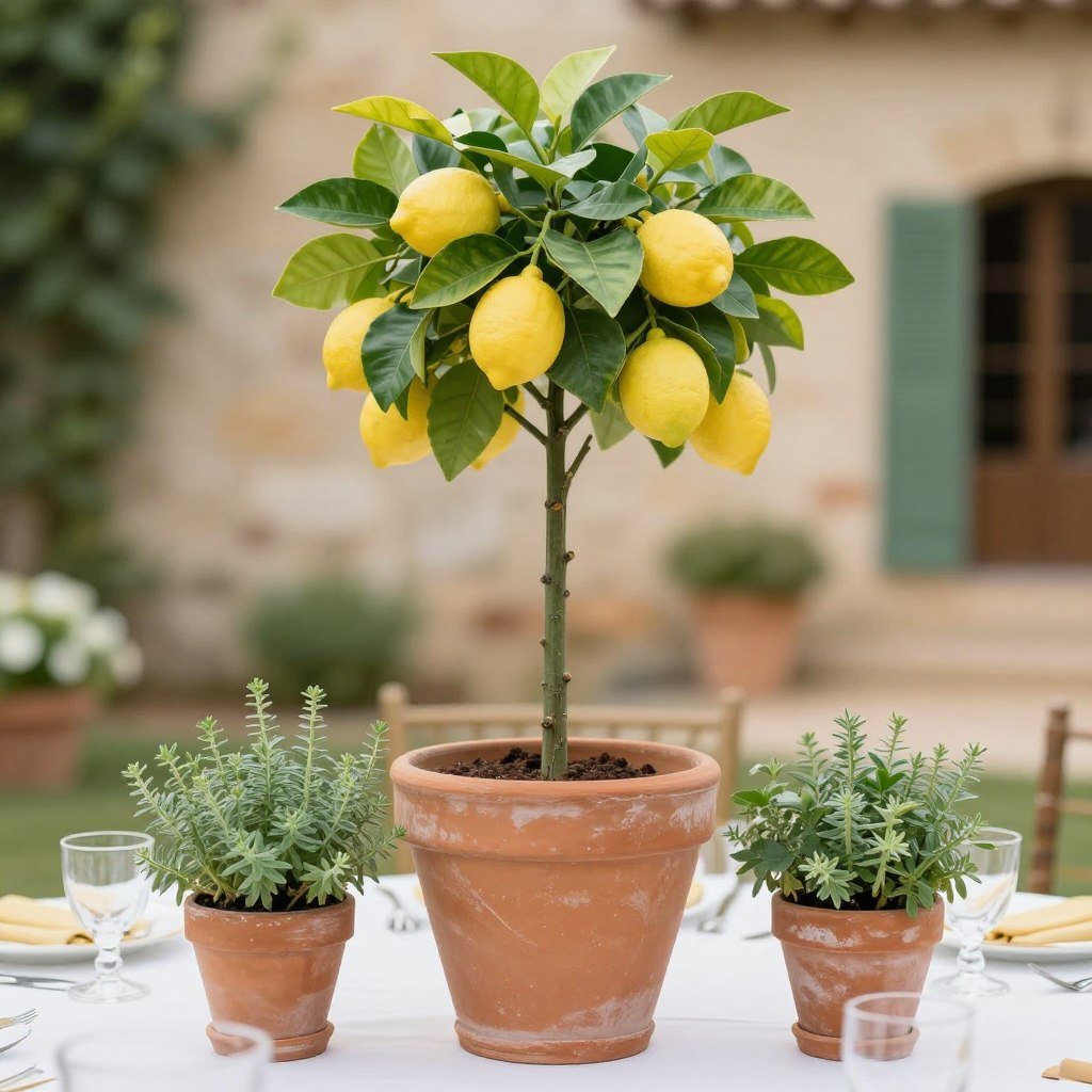 Terracotta pots wedding centerpiece
