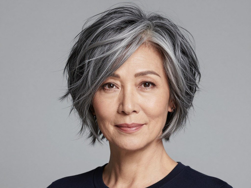 Textured bob with piece-y ends for mature women