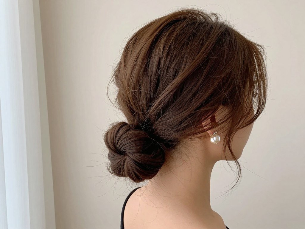 Textured low bun prom hairstyle for medium hair
