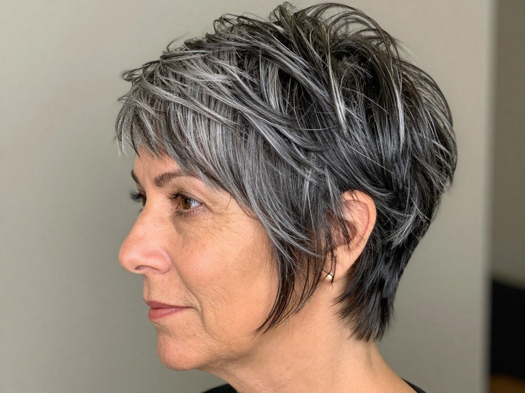 Textured pixie cut with layers for women over 50