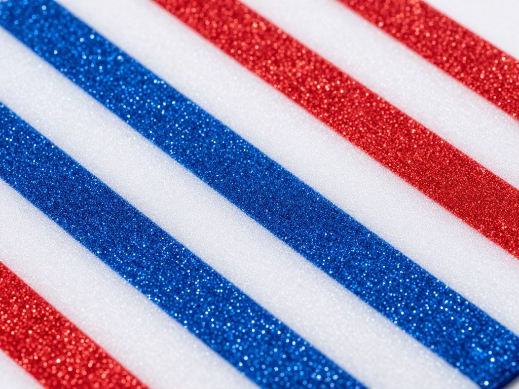 Thick textured glitter stripes creating raised dimensional red white blue pattern